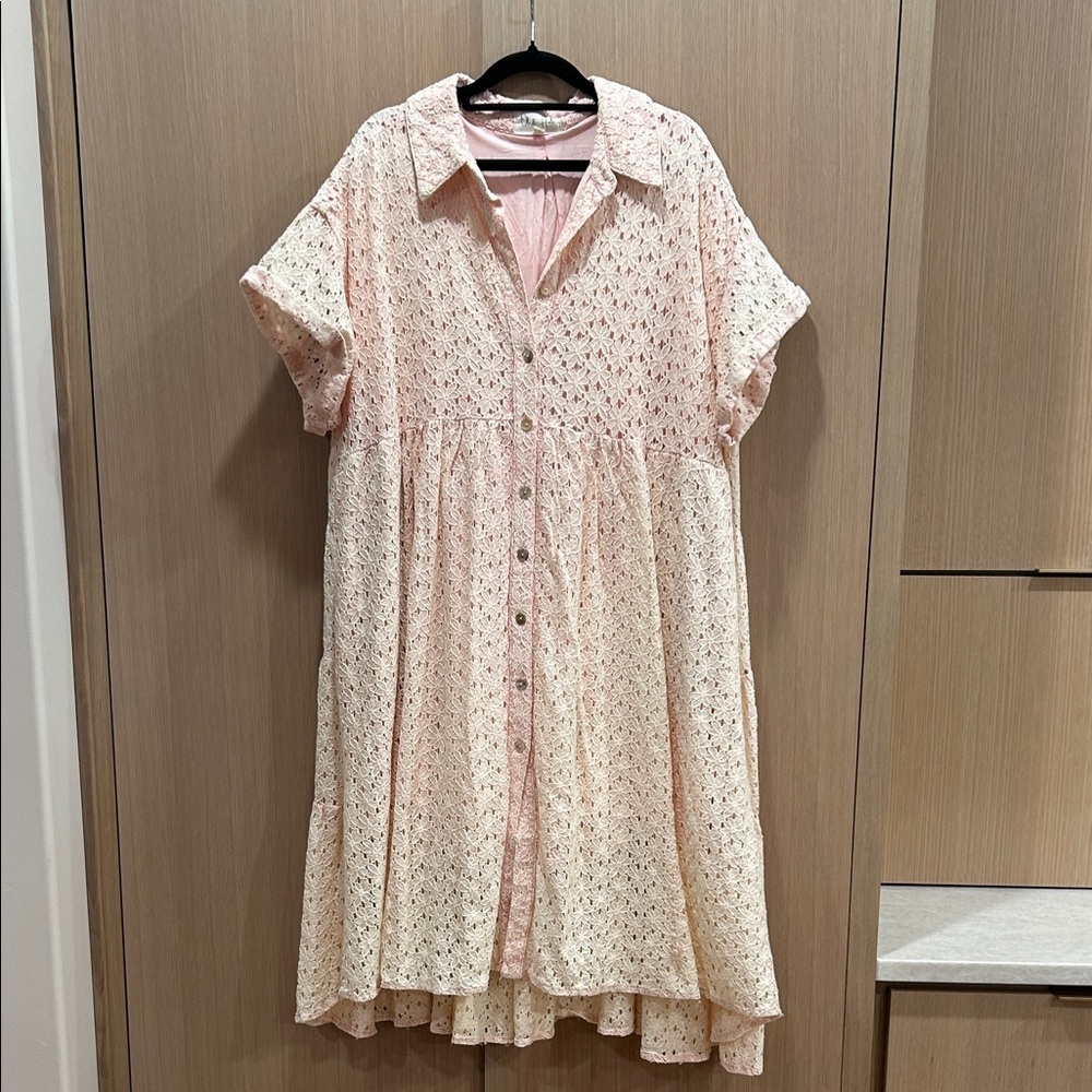 Elegant Pink Lace Button-Down Dress